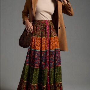 Farm Rio front button multi color skirt